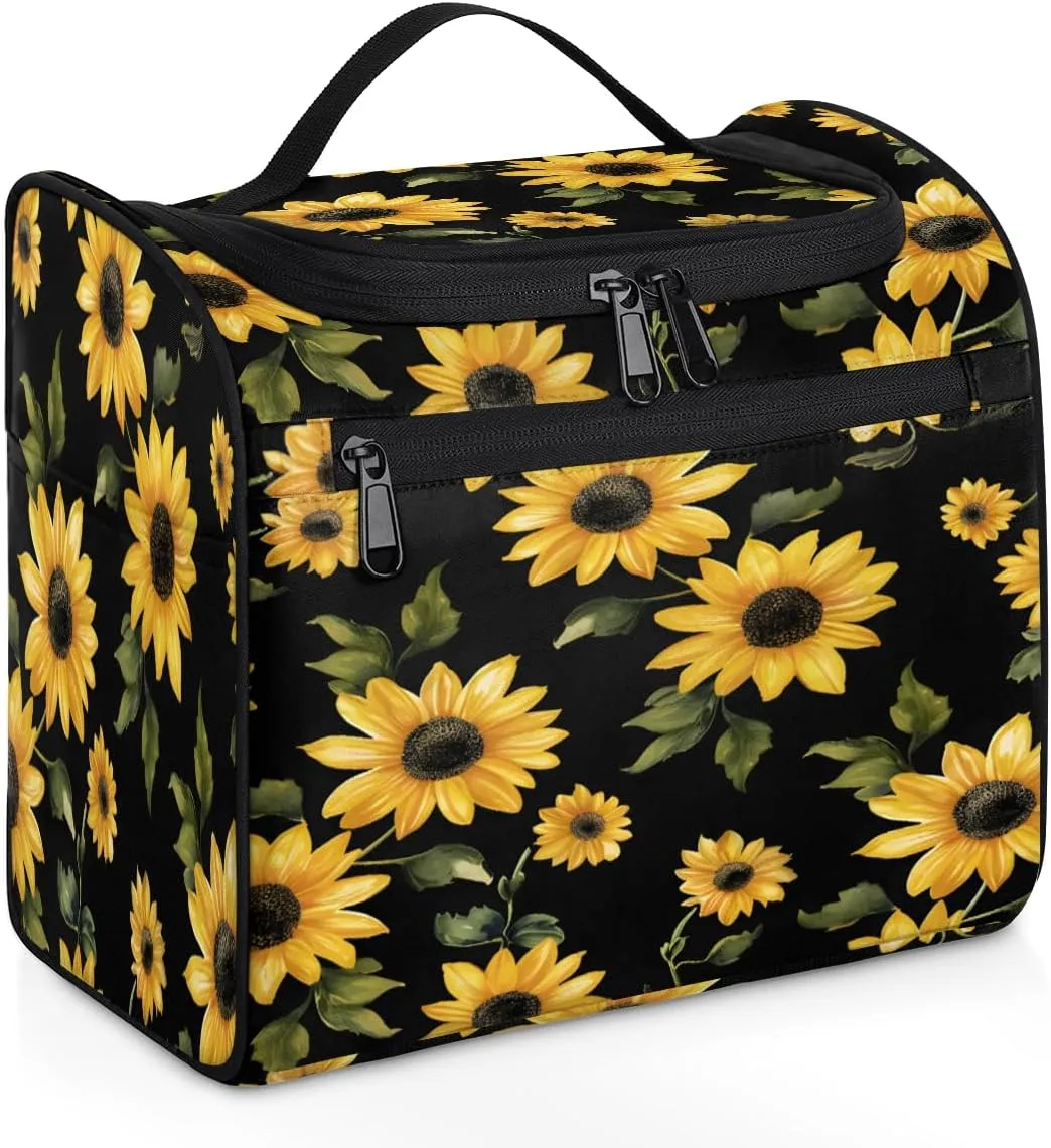 Sunflowers Travel Toiletry Bag for Women Large Capacity Wide-open Makeup Organizer Cosmetic Travel Bags for Toiletries