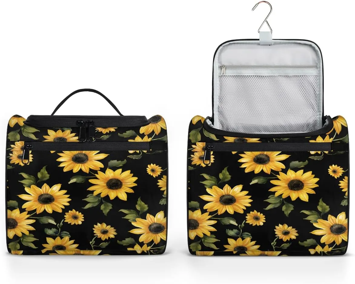 Sunflowers Travel Toiletry Bag for Women Large Capacity Wide-open Makeup Organizer Cosmetic Travel Bags for Toiletries