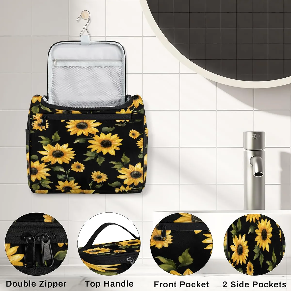 Sunflowers Travel Toiletry Bag for Women Large Capacity Wide-open Makeup Organizer Cosmetic Travel Bags for Toiletries