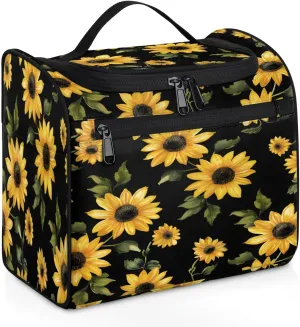 Sunflowers Travel Toiletry Bag for Women Large Capacity Wide-open Makeup Organizer Cosmetic Travel Bags for Toiletries