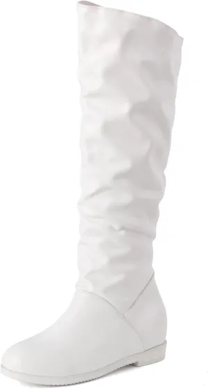 Sungtin Women's Faux Leather Knee High Flat Slouch Boots