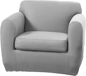 SureFit Home Decor Ultimate Heavyweight Stretch Faux-Leather Separate Seat Chair Slipcover -,Pebbled Gray
