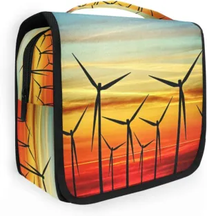 susiyo Hanging Travel Toiletry Bag Windmill Turbines at Sunset Cosmetic Makeup Bag Portable Cosmetic Pouch Waterproof Shower Bag Travel Organizer Case for Women Girls