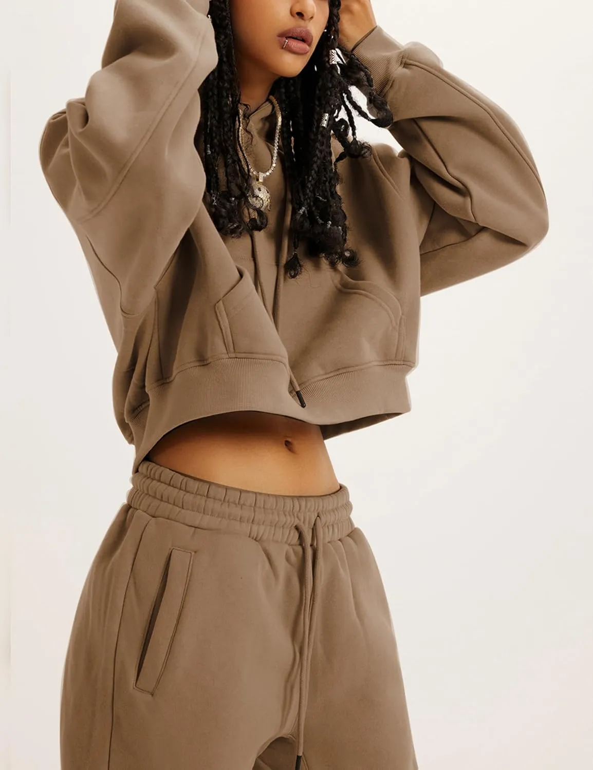 Sweatsuits for Women 2 Piece Set Crop Fleece Lining Hoodies Jogger Sweatpants Sweat Suits