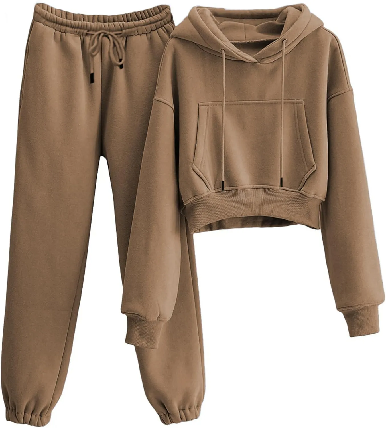 Sweatsuits for Women 2 Piece Set Crop Fleece Lining Hoodies Jogger Sweatpants Sweat Suits