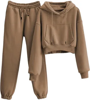 Sweatsuits for Women 2 Piece Set Crop Fleece Lining Hoodies Jogger Sweatpants Sweat Suits