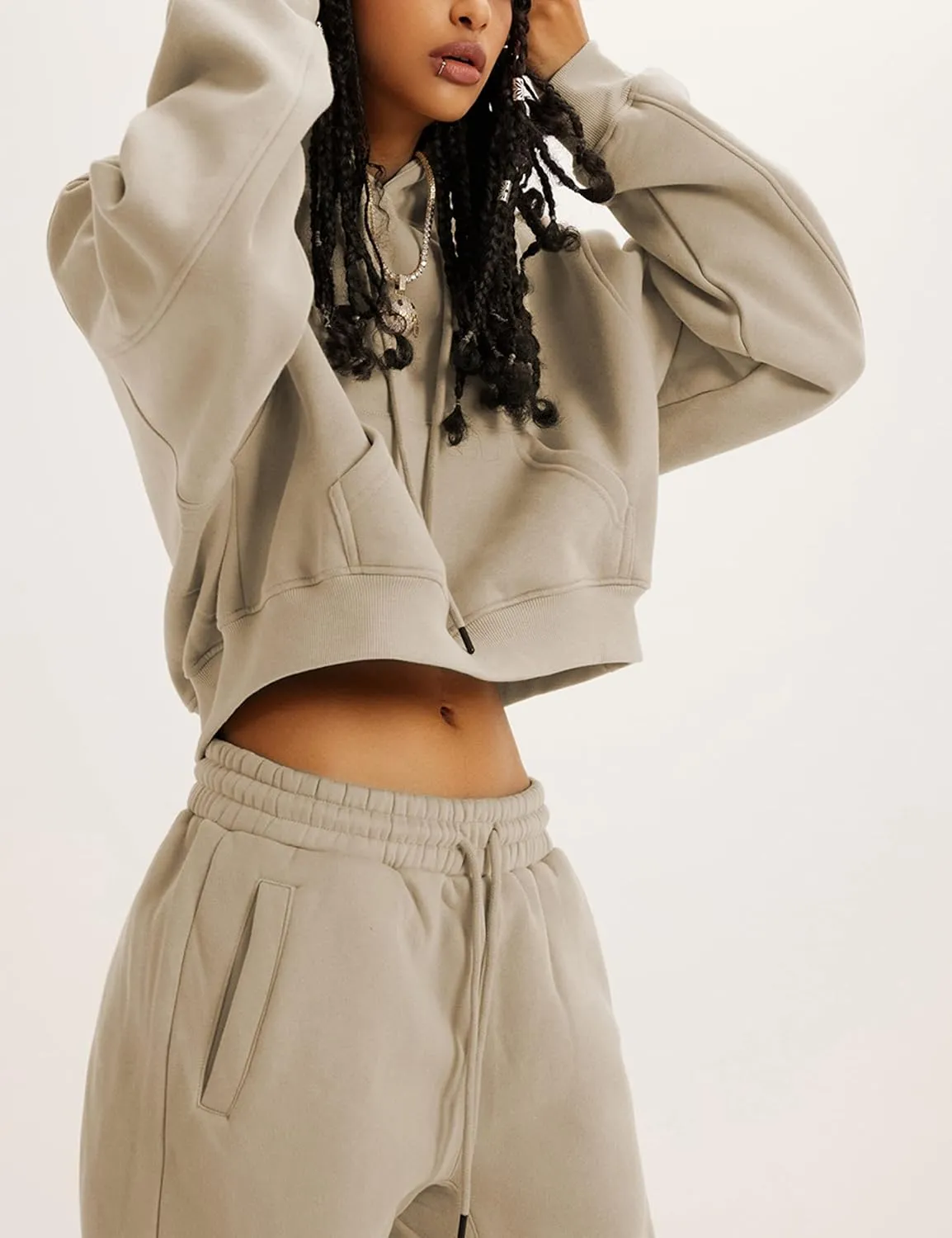 Sweatsuits for Women 2 Piece Set Crop Fleece Lining Hoodies Jogger Sweatpants Sweat Suits