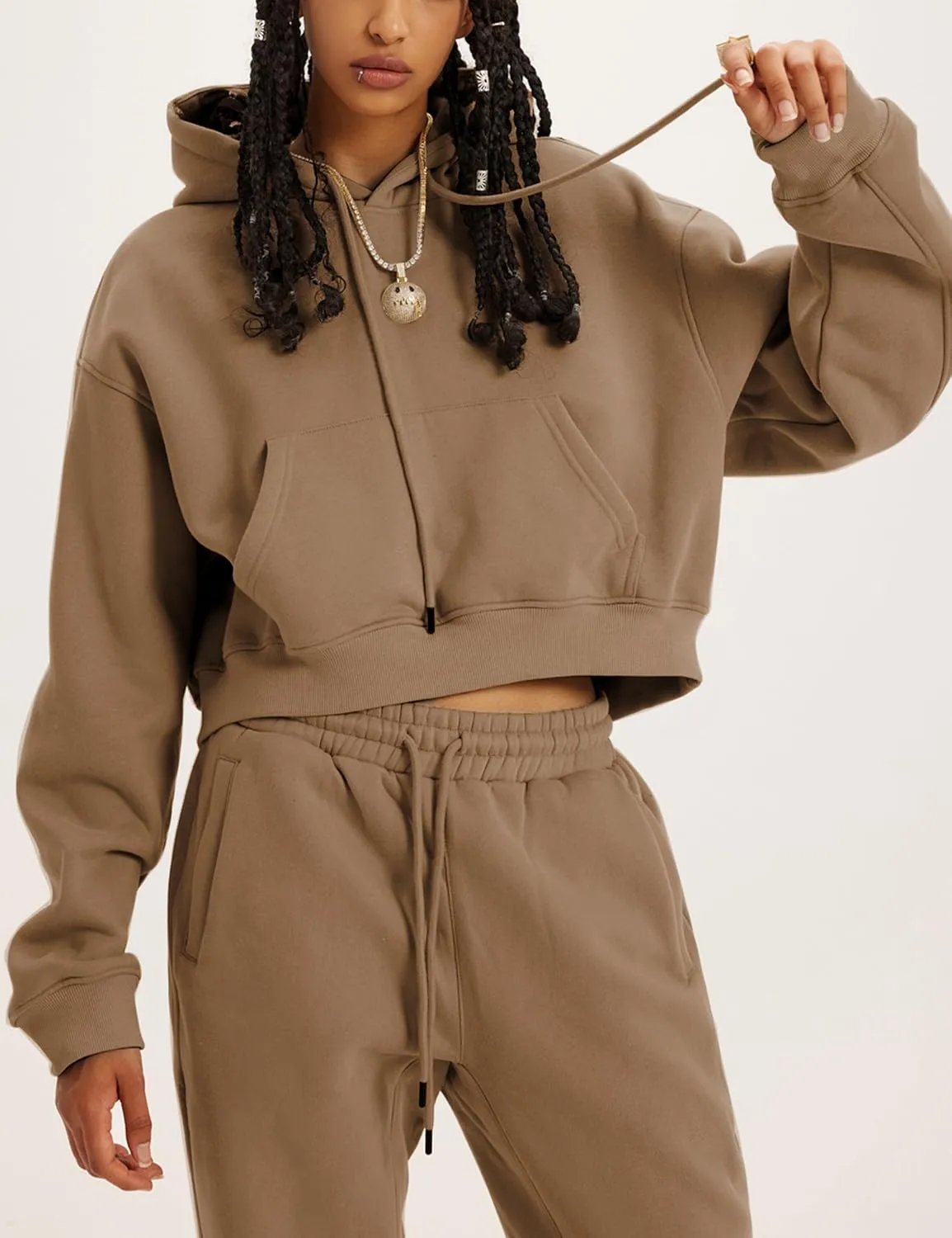 Sweatsuits for Women 2 Piece Set Crop Fleece Lining Hoodies Jogger Sweatpants Sweat Suits