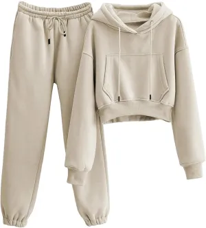 Sweatsuits for Women 2 Piece Set Crop Fleece Lining Hoodies Jogger Sweatpants Sweat Suits