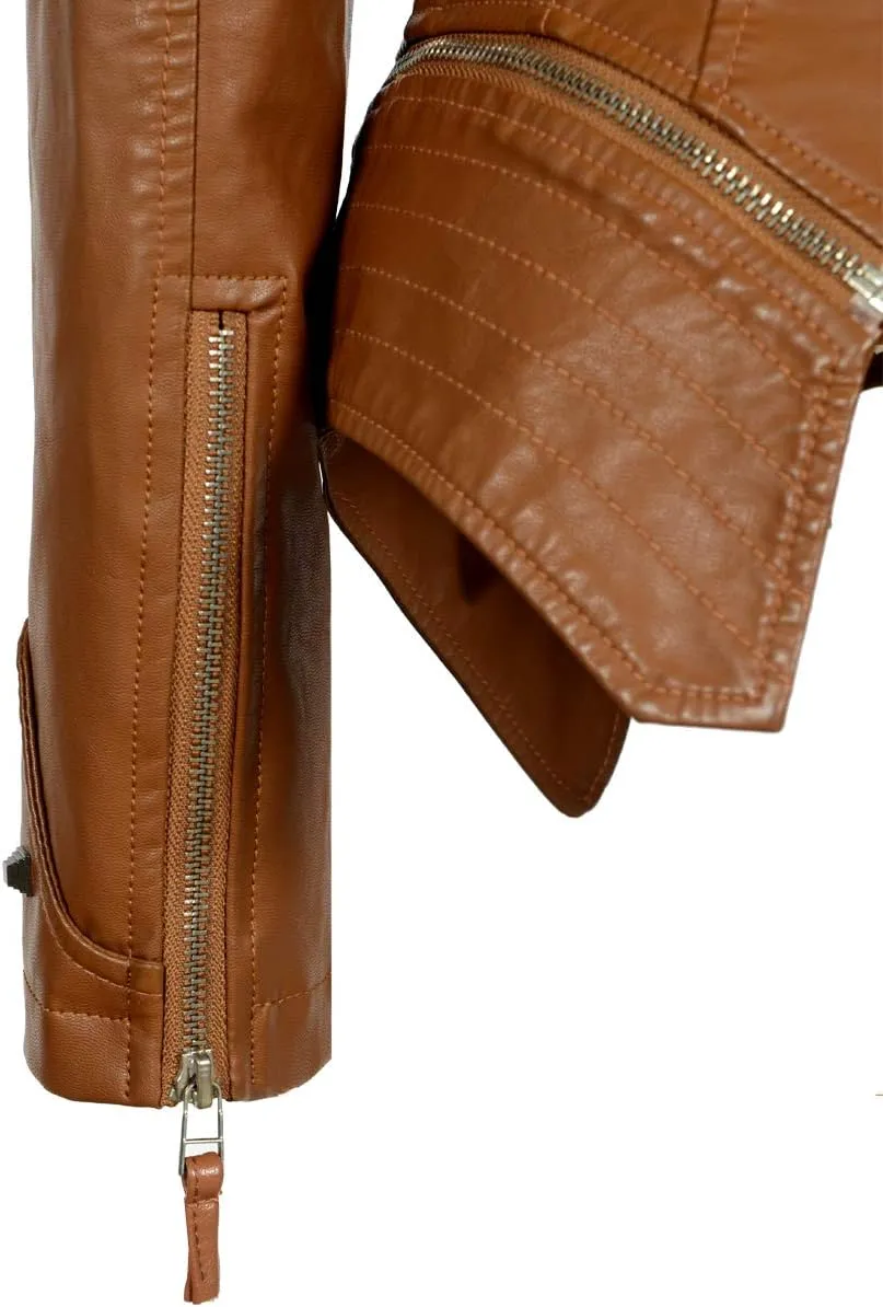 SX Women's Fashion Studded Perfectly Shaping Faux Leather Biker Jacket