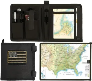 Tactical Map Case Multifunctional Map Pouch with Pen EDC Tool Holder Map Protector Foldable Map Storage Bag with Clear Window for Reading Map while Outdoors or Hiking (Black)