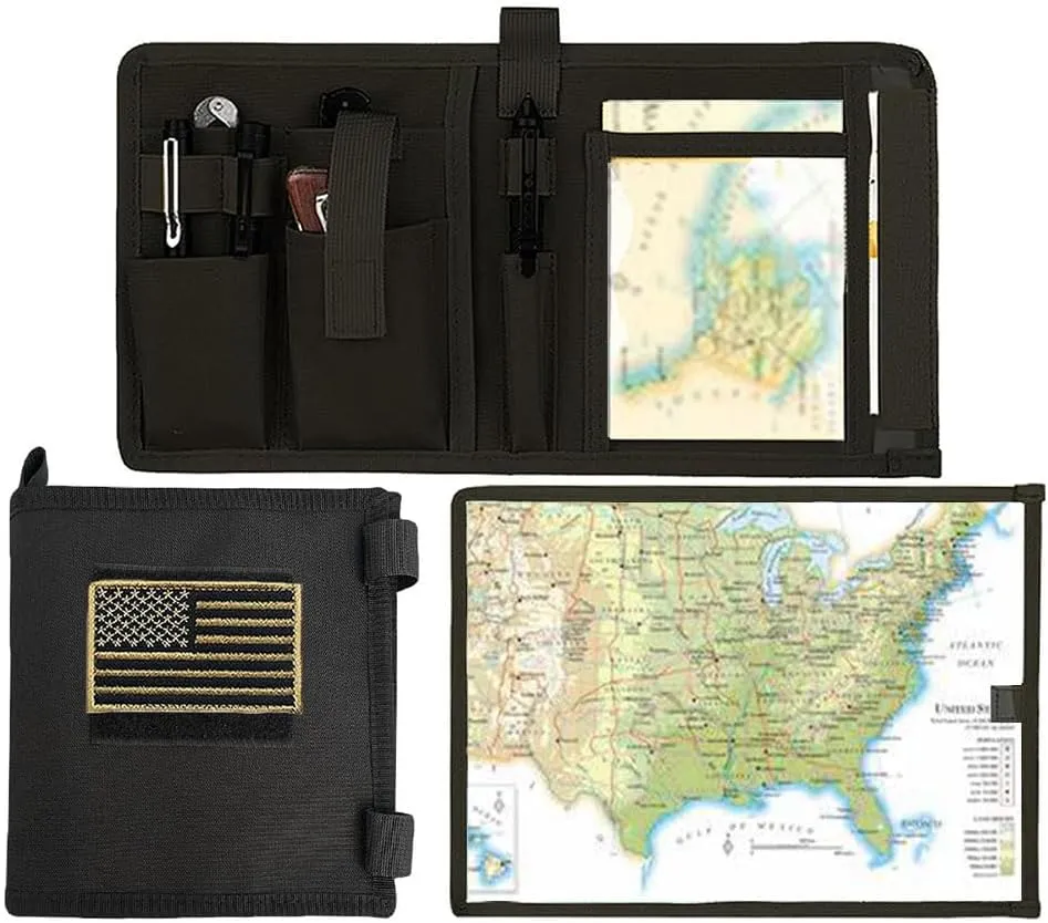 Tactical Map Case Multifunctional Map Pouch with Pen EDC Tool Holder Map Protector Foldable Map Storage Bag with Clear Window for Reading Map while Outdoors or Hiking (Black)