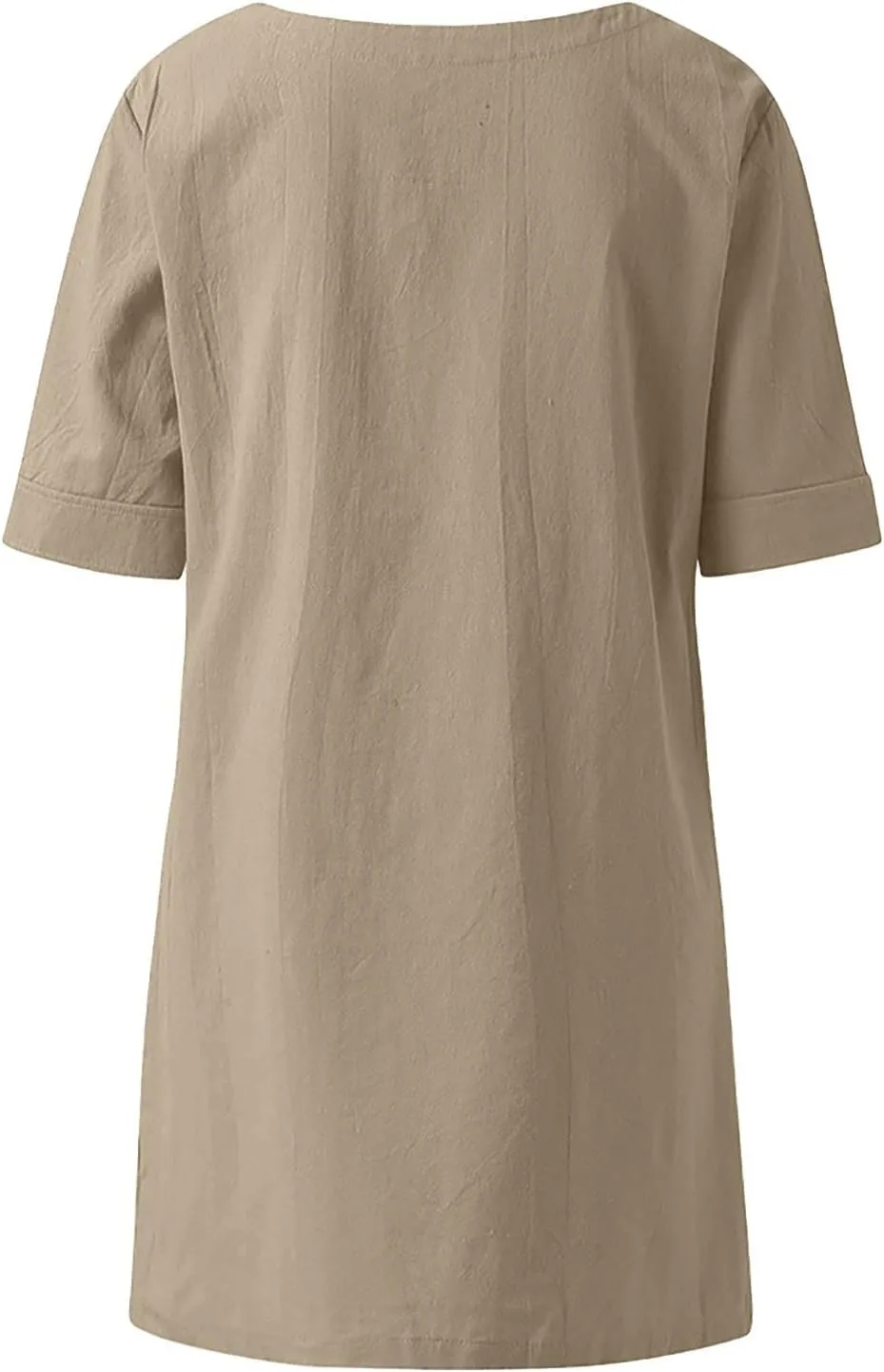 TANGNADE Women's Linen Blouse Tunic Half Short Sleeve Shirt V Neck Tops Irregular Hem Blouse T-Shirts Summer Tunic