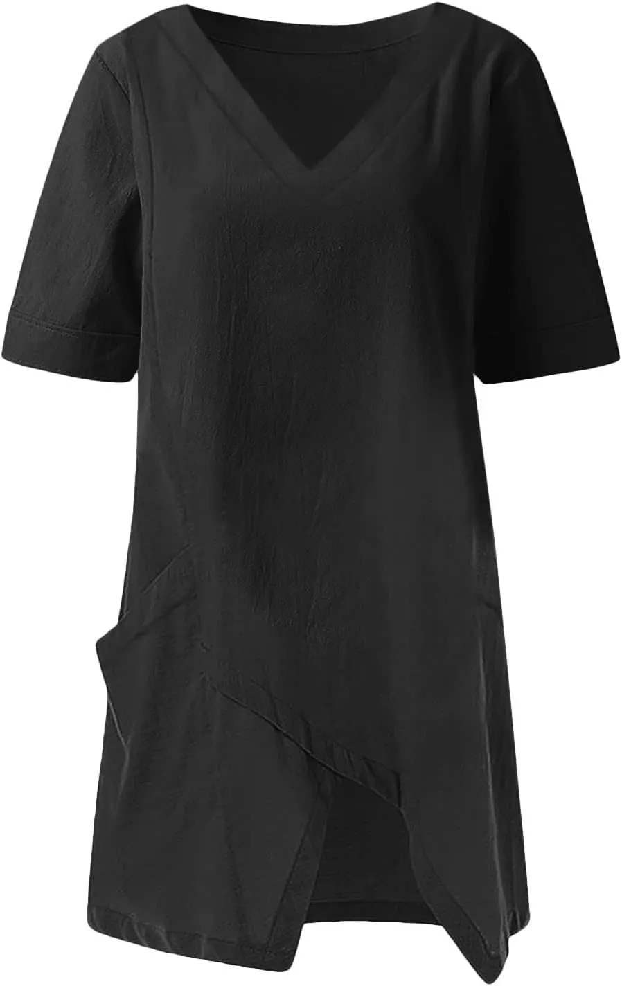 TANGNADE Women's Linen Blouse Tunic Half Short Sleeve Shirt V Neck Tops Irregular Hem Blouse T-Shirts Summer Tunic