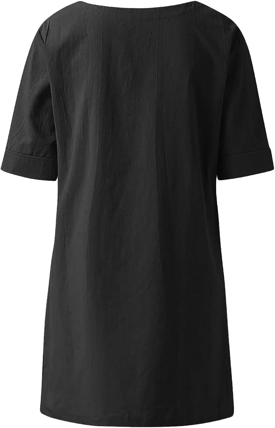 TANGNADE Women's Linen Blouse Tunic Half Short Sleeve Shirt V Neck Tops Irregular Hem Blouse T-Shirts Summer Tunic
