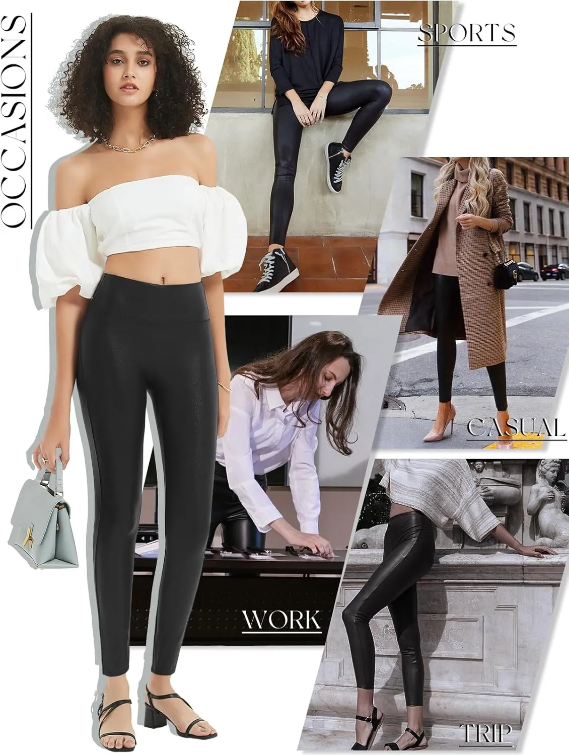 Tapata Petite Women's 25"/27"/29" Inseam Faux Leather Leggings High Waisted Pleather Yoga Pants