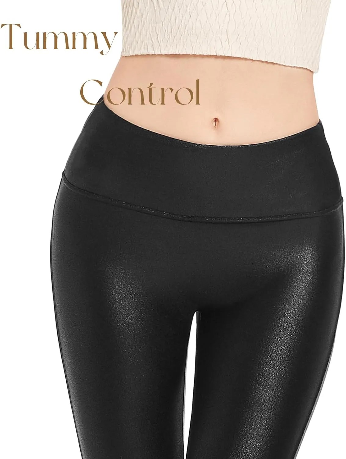 Tapata Petite Women's 25"/27"/29" Inseam Faux Leather Leggings High Waisted Pleather Yoga Pants