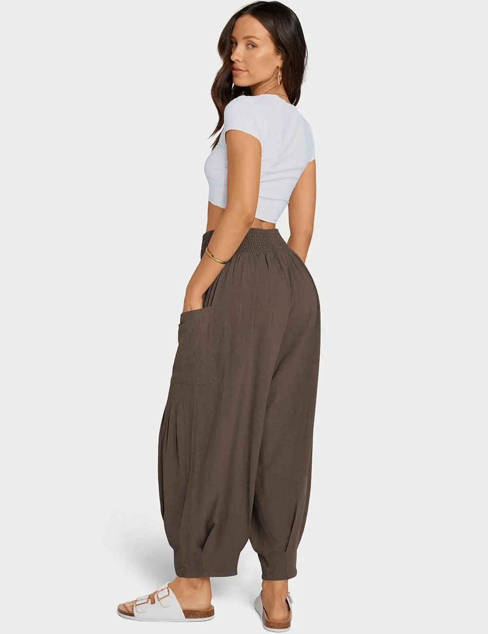 TARSE Women Linen Boho Pants Summer Casual Loose High Waist Cargo Lounge Harem Pant 2025 Beach Travel Vacation Outfits
