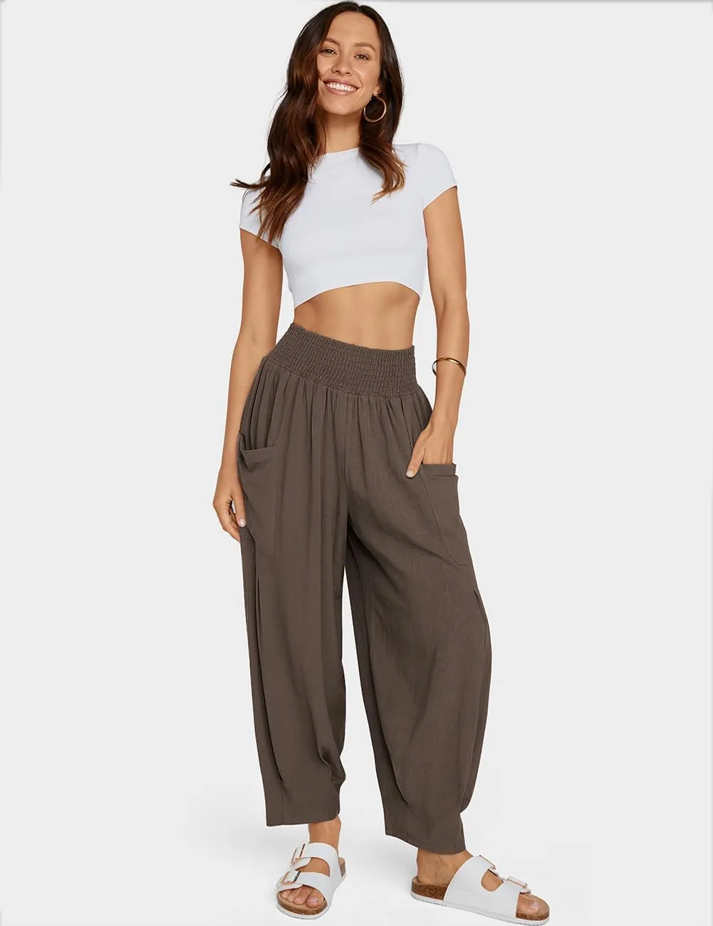 TARSE Women Linen Boho Pants Summer Casual Loose High Waist Cargo Lounge Harem Pant 2025 Beach Travel Vacation Outfits