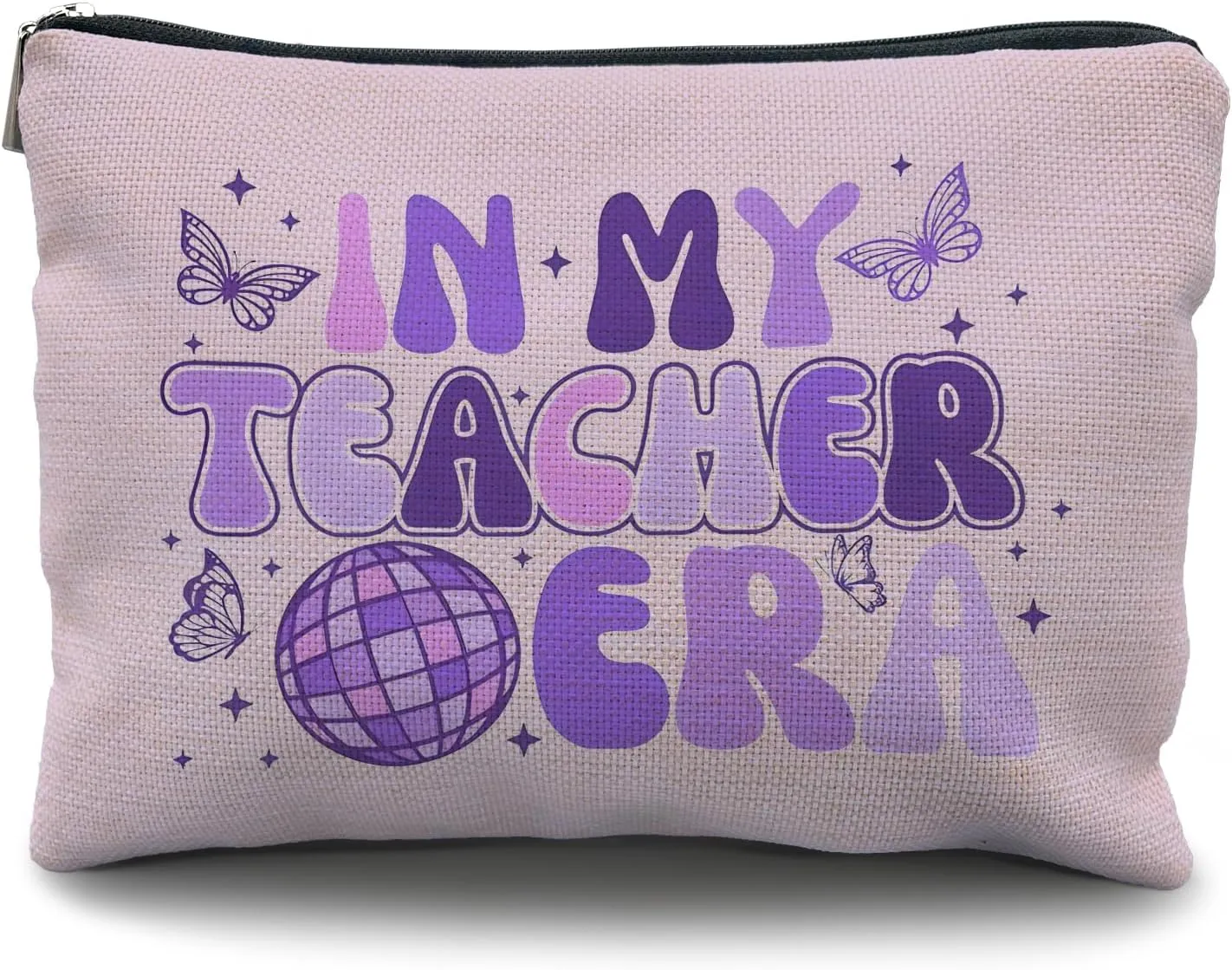 Teacher Makeup Cosmetic Bag - Pink Groovy in My Teacher Era Small Makeup Bag for Purse