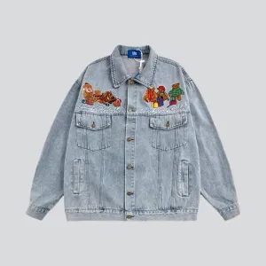 Teddy bear embroidery denim jacket