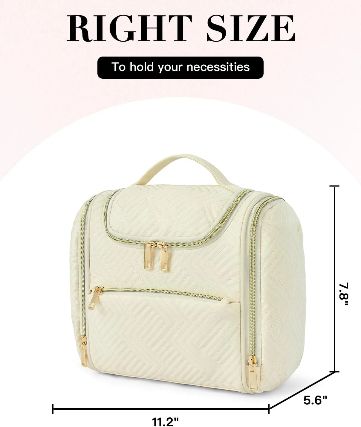 Telena Travel Essentials Toiletry Cosmetic Makeup Bag - Hanging Multifunctional Make Up Organizador,Water Resistant Accessories for Women,Portable Lightweight Toiletries kits,Large Capacity,Beige