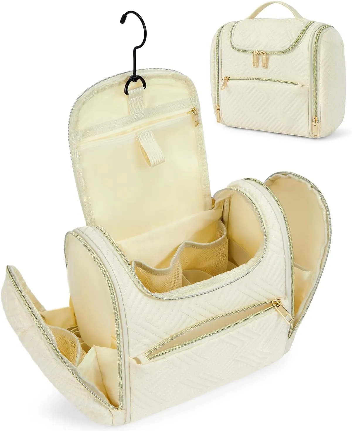 Telena Travel Essentials Toiletry Cosmetic Makeup Bag - Hanging Multifunctional Make Up Organizador,Water Resistant Accessories for Women,Portable Lightweight Toiletries kits,Large Capacity,Beige