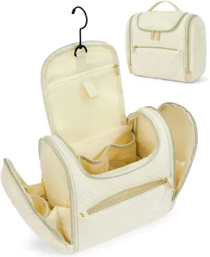 Telena Travel Essentials Toiletry Cosmetic Makeup Bag - Hanging Multifunctional Make Up Organizador,Water Resistant Accessories for Women,Portable Lightweight Toiletries kits,Large Capacity,Beige