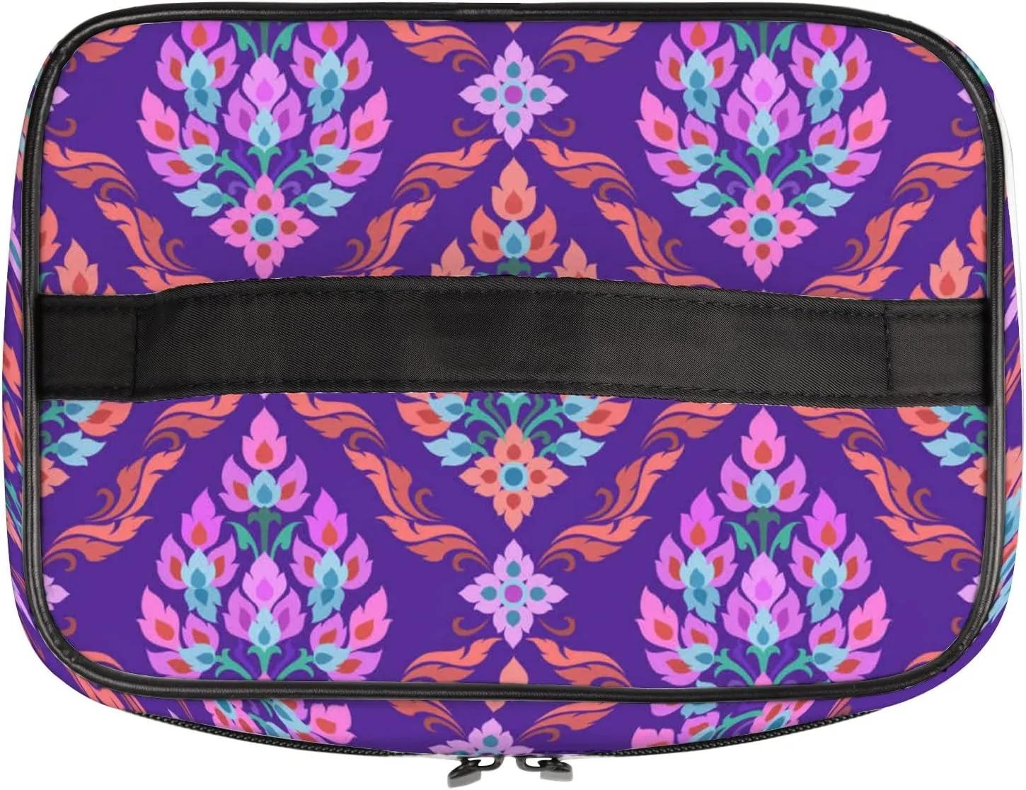 Thai Tradition Art Floral Pattern. Large Capacity Travel Cosmetic Toiletry Makeup Bag Case Waterproof Makeup Organizer Portable Storage Bags with Handle Zipper for Women Girls