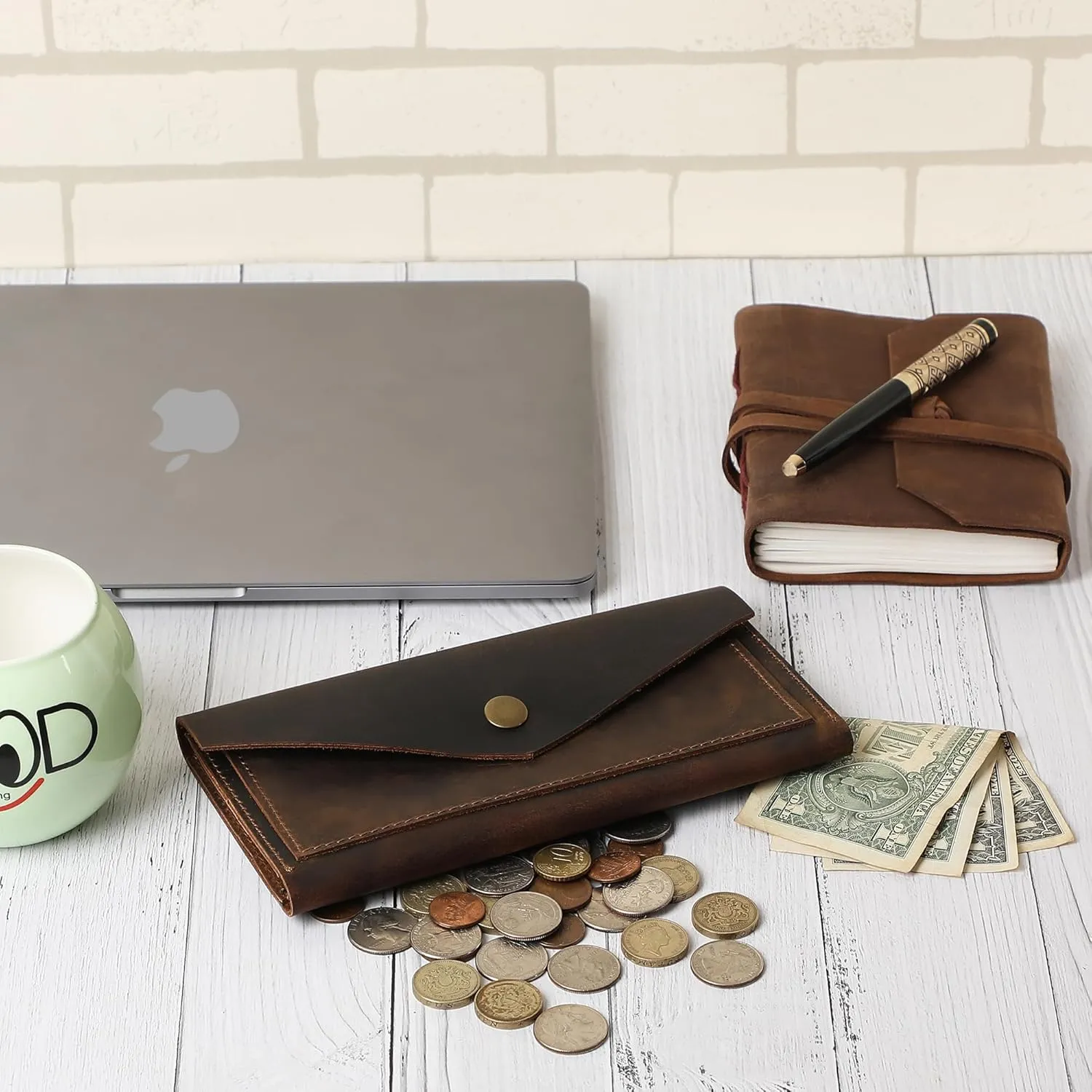 The Antiq Brown Leather Cash Envelopes for Money - Small Money Pouch With Mobile Holder, Handmade Leather Wallets Currency Holder - Money Organizer for Cash Money Bag for Travel Wallets for Women