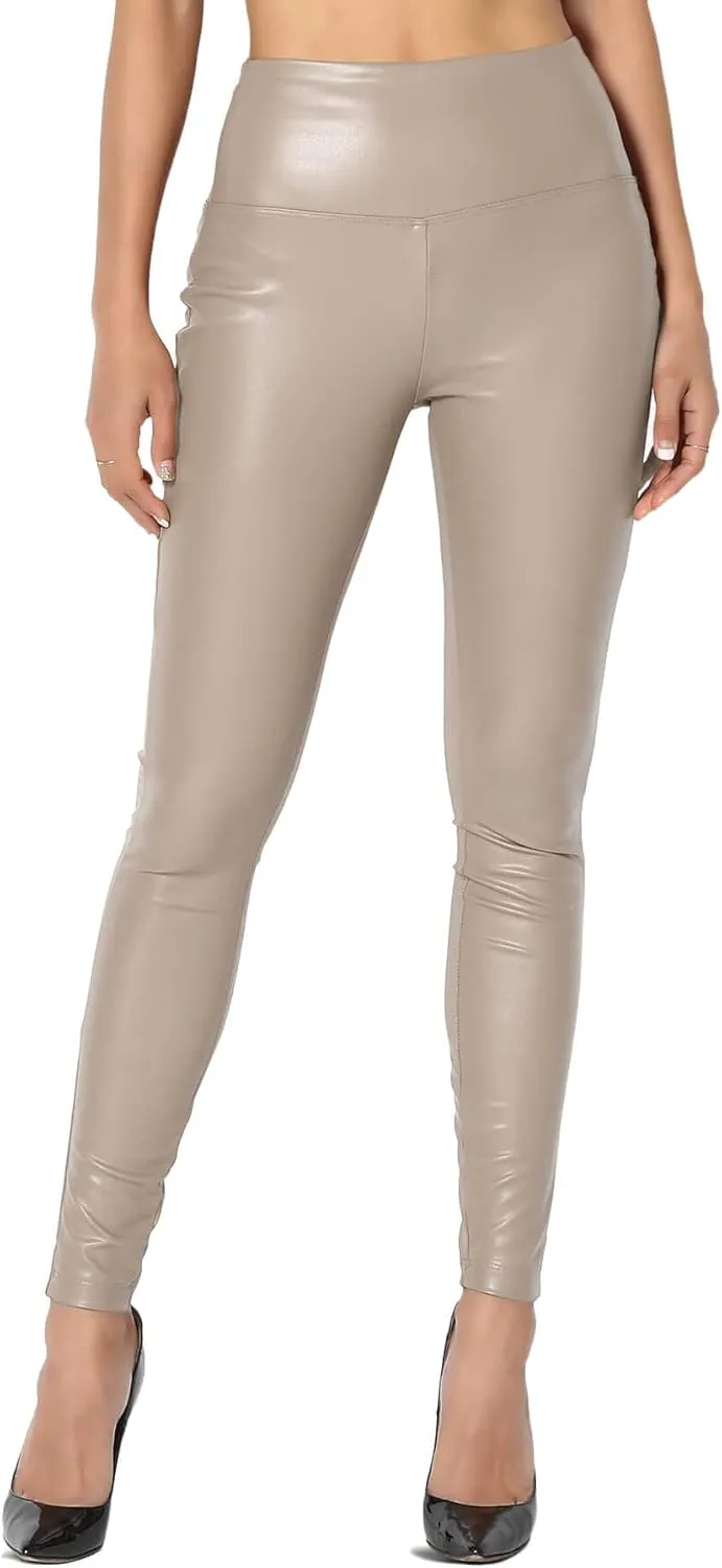 TheMogan Sexy Stretchy Faux Leather Leggings Wide Band High Waist Tights Pants