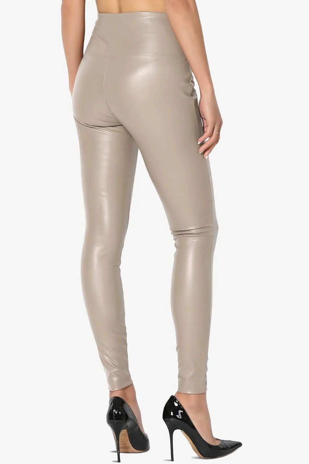 TheMogan Sexy Stretchy Faux Leather Leggings Wide Band High Waist Tights Pants