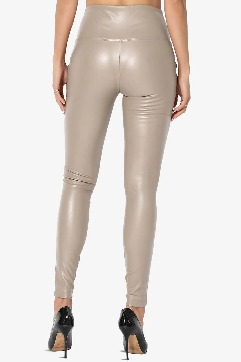 TheMogan Sexy Stretchy Faux Leather Leggings Wide Band High Waist Tights Pants