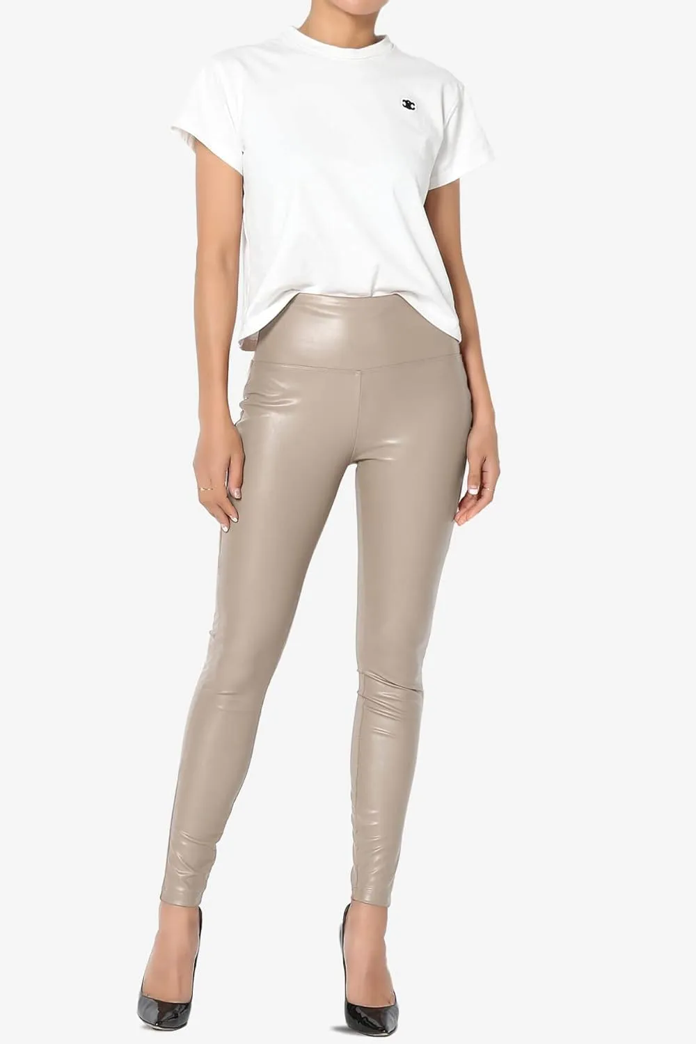 TheMogan Sexy Stretchy Faux Leather Leggings Wide Band High Waist Tights Pants