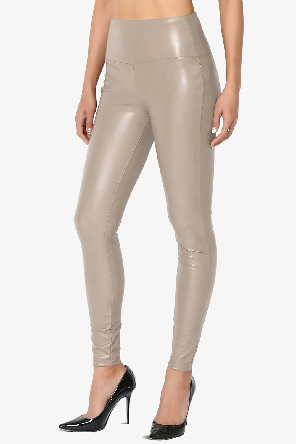 TheMogan Sexy Stretchy Faux Leather Leggings Wide Band High Waist Tights Pants
