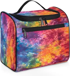 Tie Dye Rainbow Colorful Abstract Travel Toiletry Bag for Men and Women, Large Hanging Makeup Bag Organizer Toiletries Bag for Travel, Cosmetic Bag with Handle