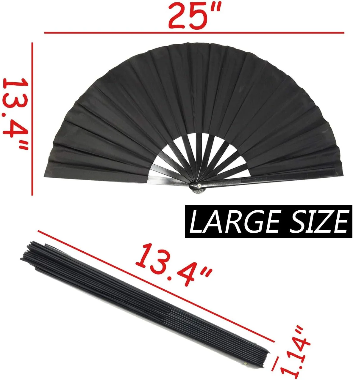 TIHOOD 2PCS Large Folding Silk Hand Fans - Chinese Tai Chi Fans for Men and Women Performance, Dance, Decorations, Festival, Gift (Black x2)