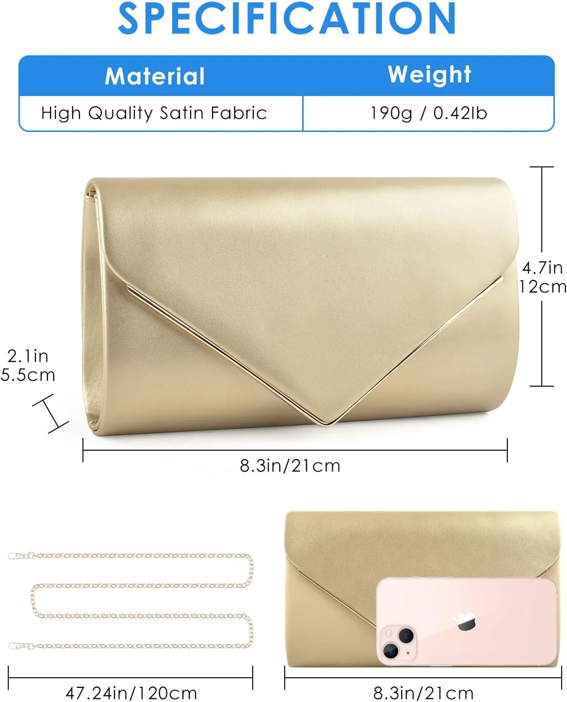 TINDTOP Evening Clutch Purses for Women Handbags for Formal Wedding Party Cocktail Prom Crossbody Shoulder Envelope Bag