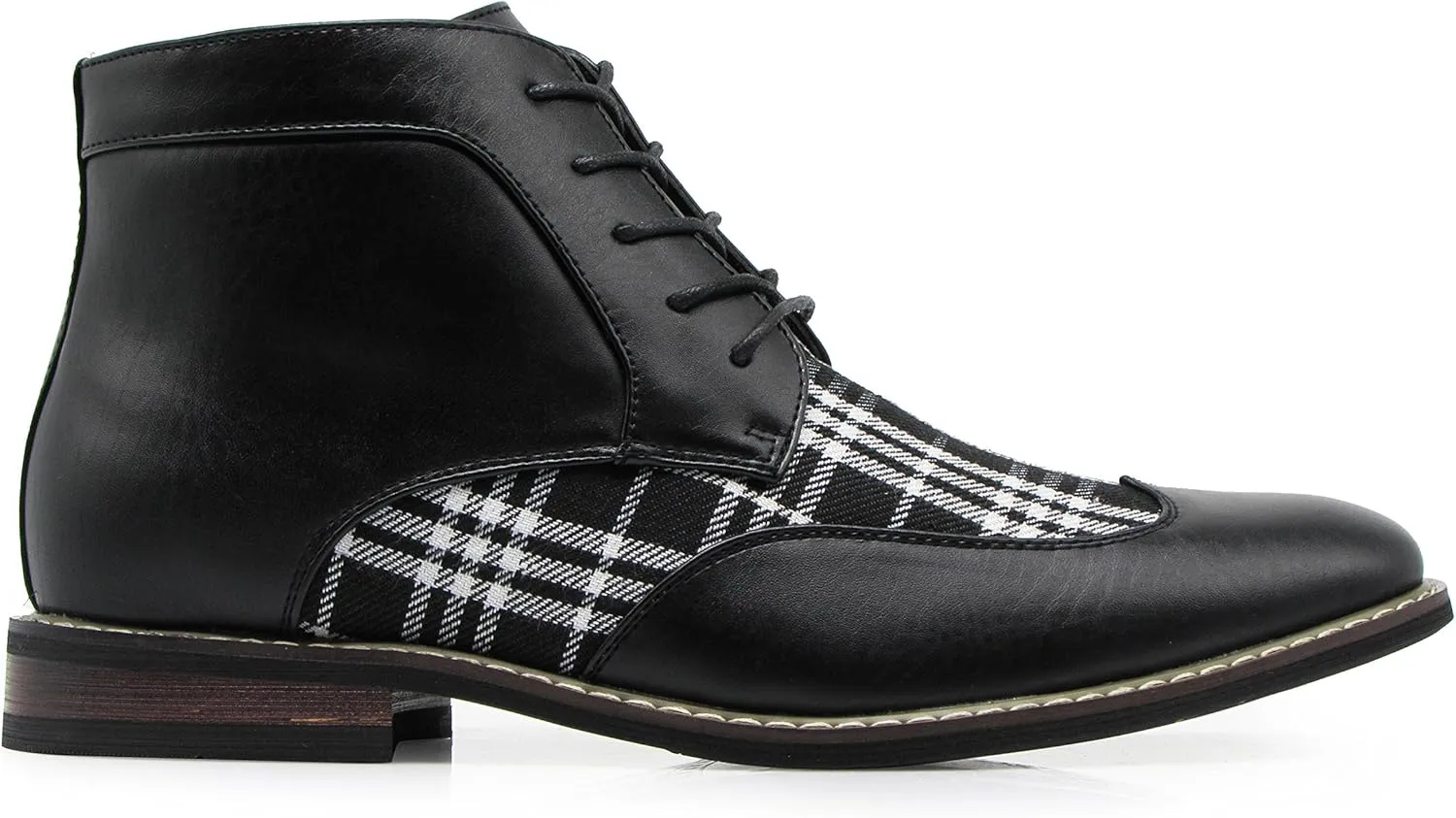 Titan04 Men Spectator Tweed Plaid Two Tone Chukka Ankle Wingtips Oxfords Dress Boots Perforated Lace Up Dress Shoes