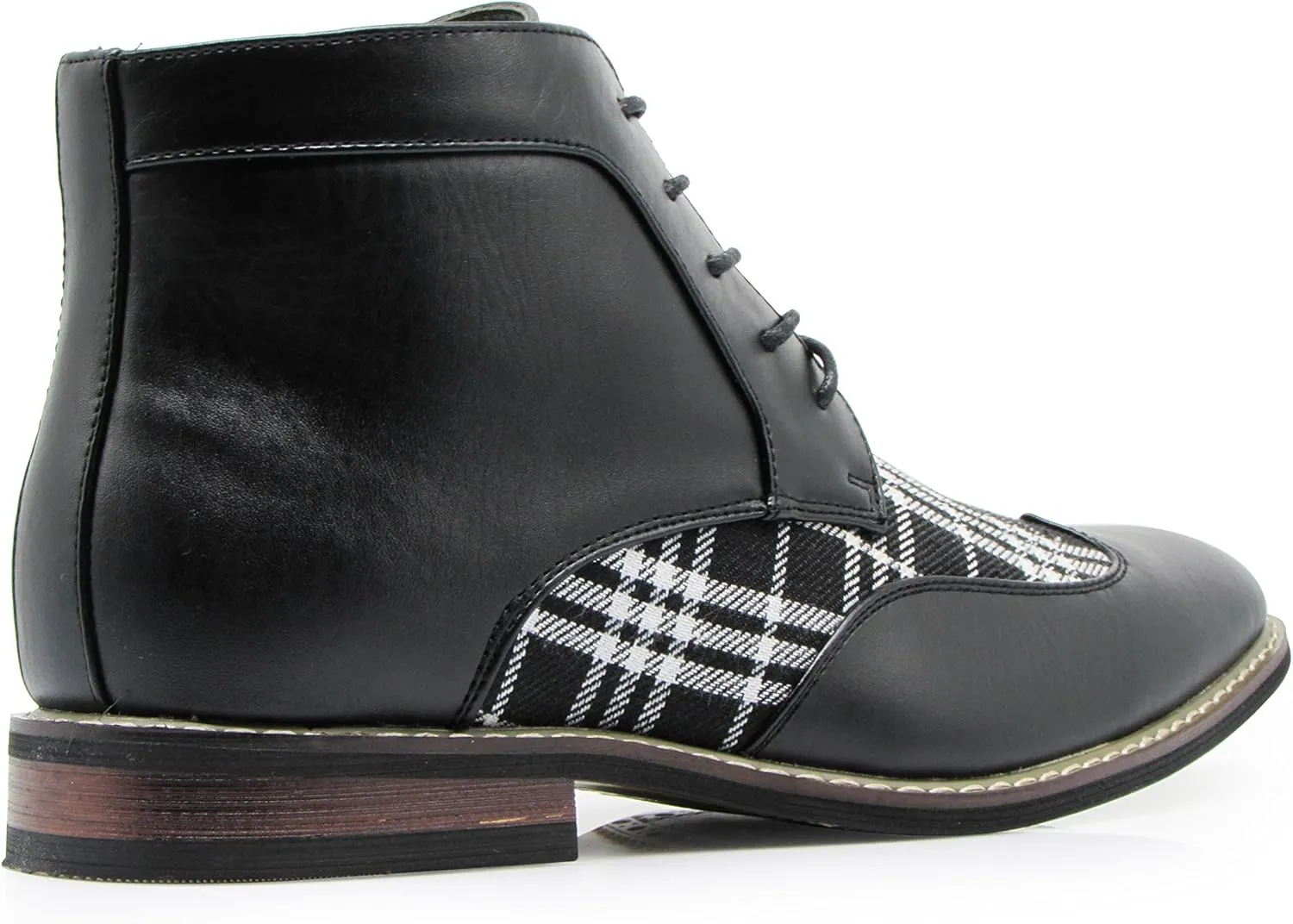 Titan04 Men Spectator Tweed Plaid Two Tone Chukka Ankle Wingtips Oxfords Dress Boots Perforated Lace Up Dress Shoes