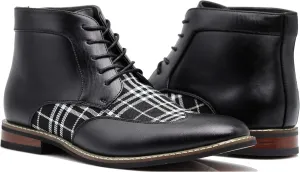 Titan04 Men Spectator Tweed Plaid Two Tone Chukka Ankle Wingtips Oxfords Dress Boots Perforated Lace Up Dress Shoes