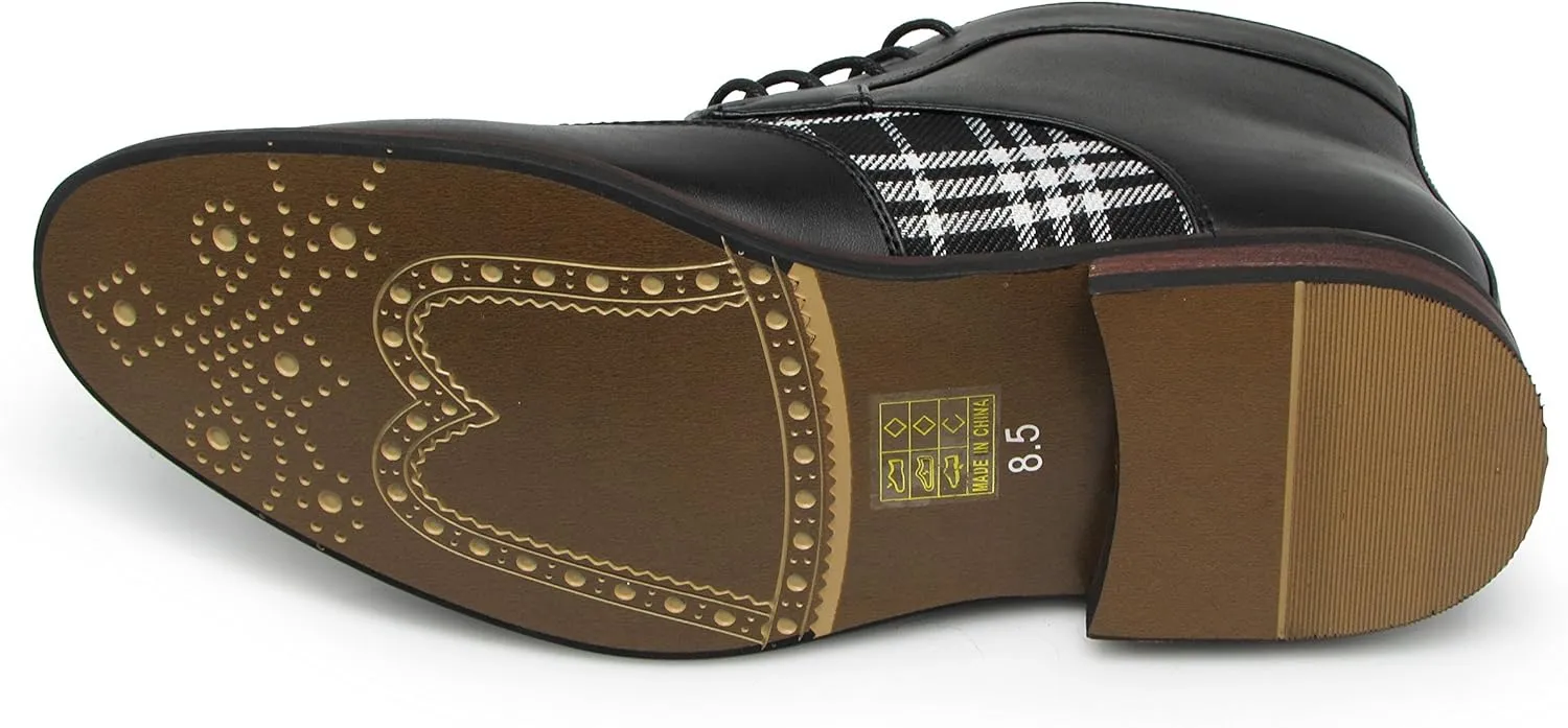 Titan04 Men Spectator Tweed Plaid Two Tone Chukka Ankle Wingtips Oxfords Dress Boots Perforated Lace Up Dress Shoes