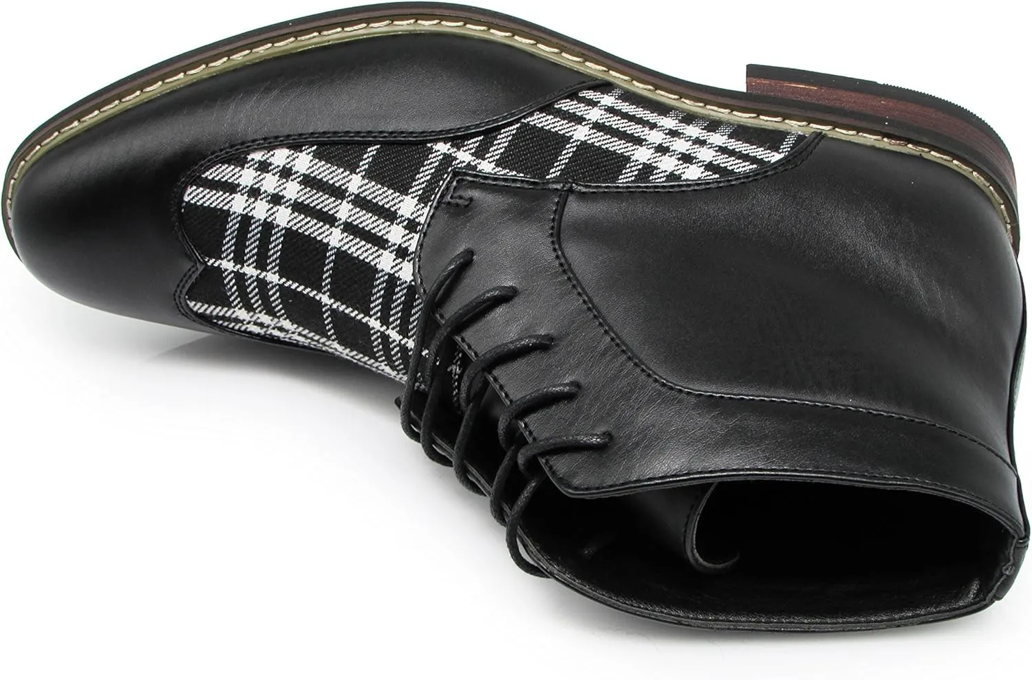 Titan04 Men Spectator Tweed Plaid Two Tone Chukka Ankle Wingtips Oxfords Dress Boots Perforated Lace Up Dress Shoes