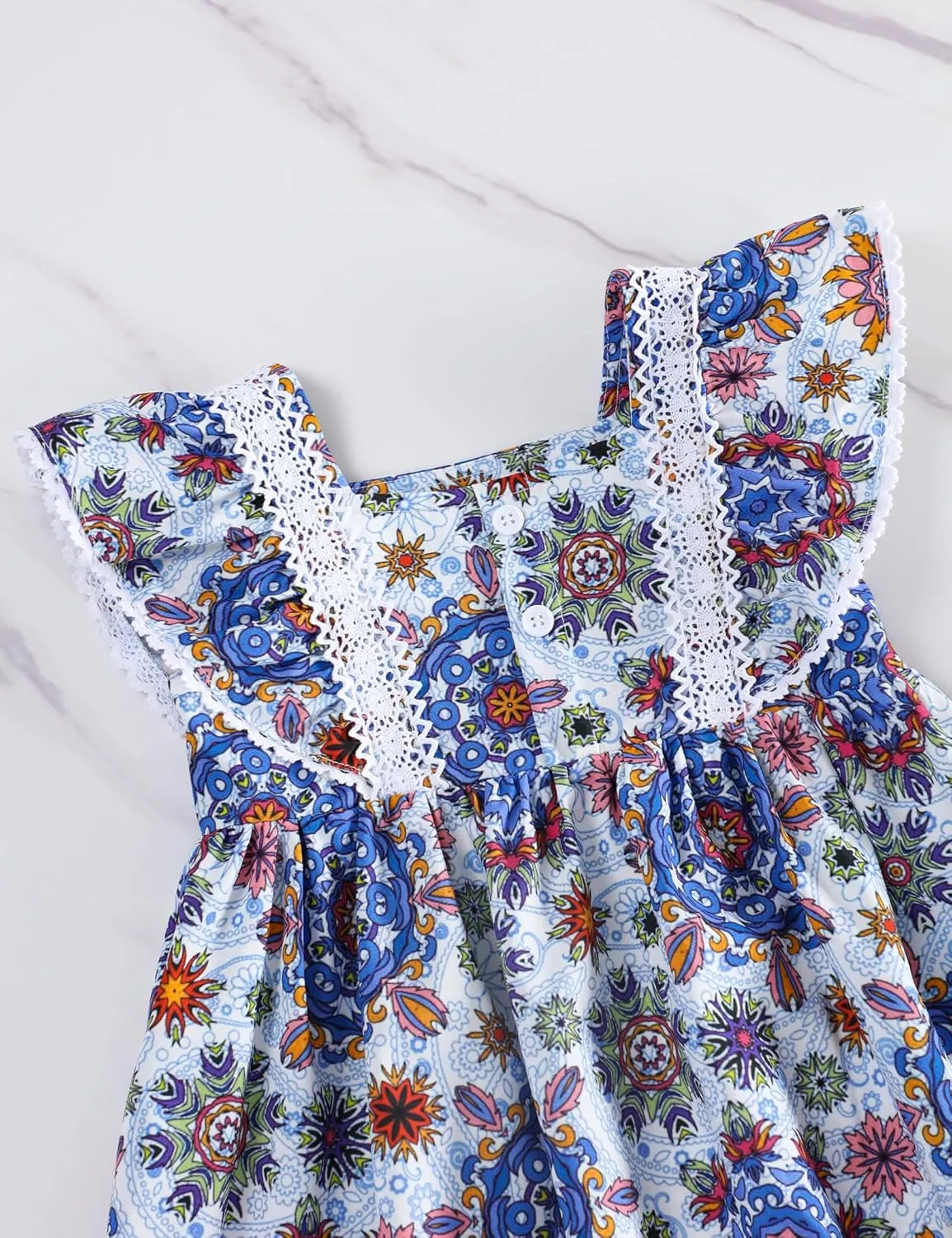 Toddler Girl Dress Bohemia Button Lace Sleeveless Sunflower Floral Princess Toddler Girl Clothes