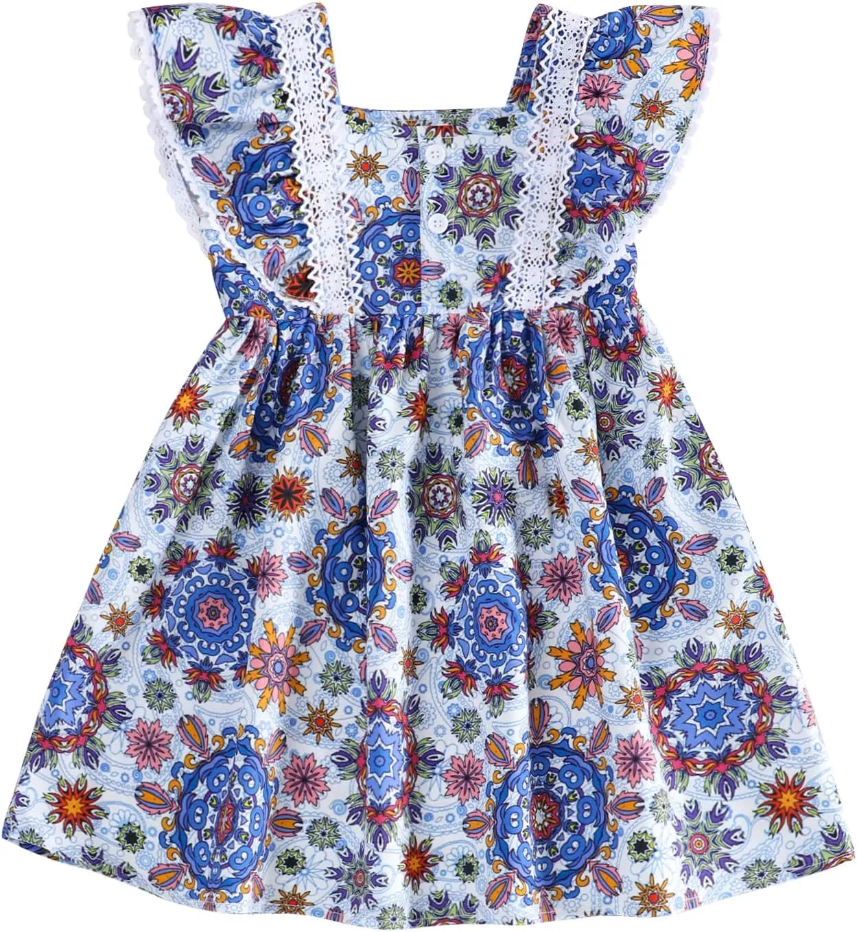 Toddler Girl Dress Bohemia Button Lace Sleeveless Sunflower Floral Princess Toddler Girl Clothes