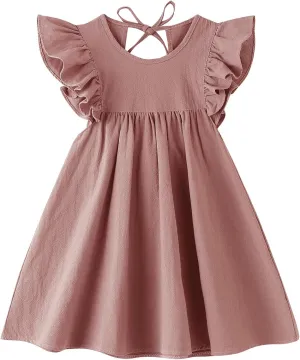 Toddler Linen Dress Baby Girls Ruffle Halter Sleeveless Casual Party Dresses