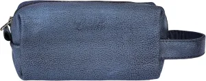 Toiletry Bag for Men and Women, Genuine Leather Travel Shaving & Dopp Kit for Toiletries, Cosmetics, Bathroom Organizer Shaving Bag, Grooming Kit Organizer (Jeans Blue)