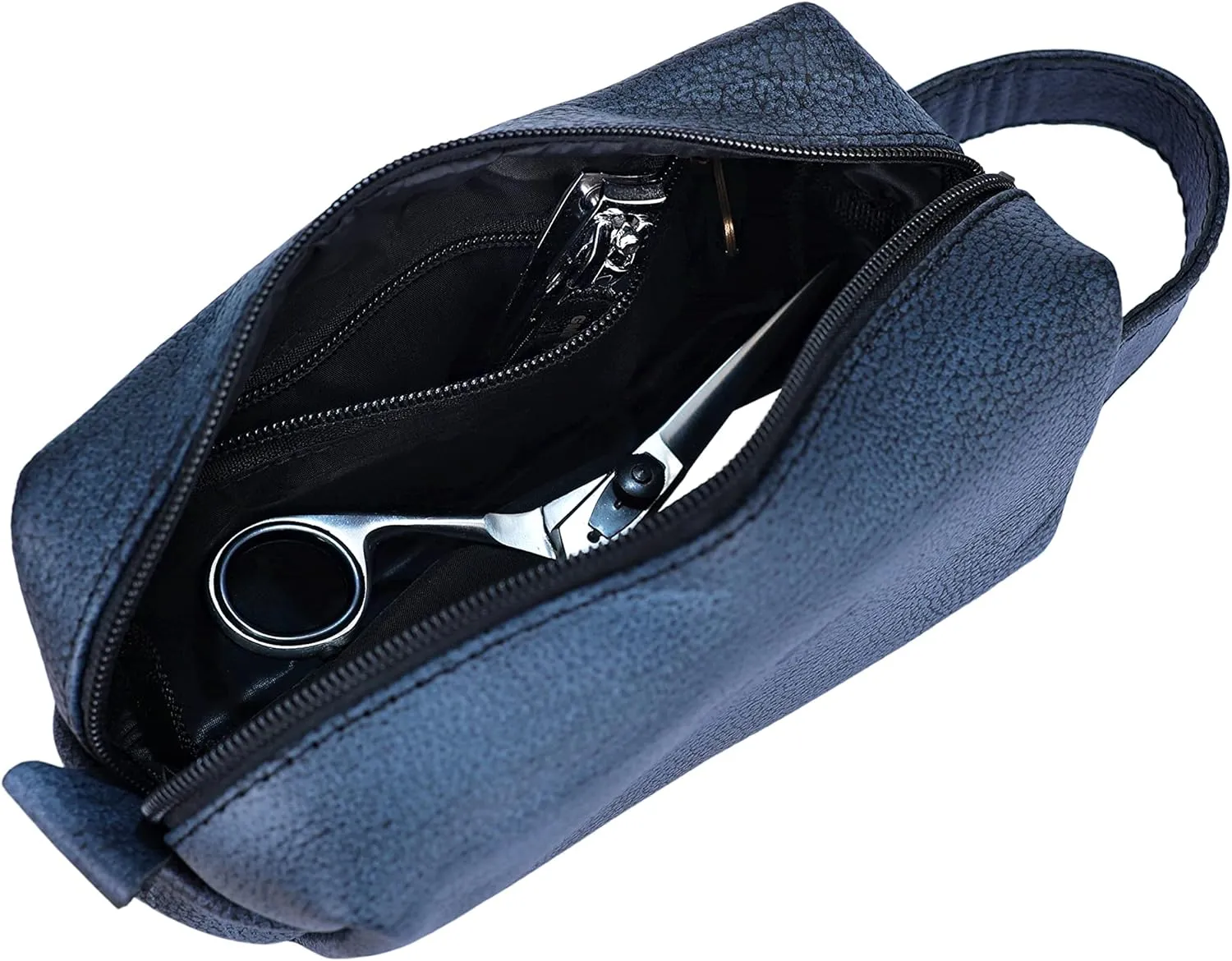 Toiletry Bag for Men and Women, Genuine Leather Travel Shaving & Dopp Kit for Toiletries, Cosmetics, Bathroom Organizer Shaving Bag, Grooming Kit Organizer (Jeans Blue)