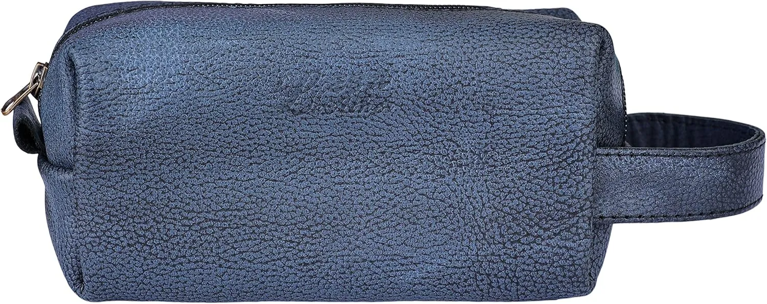 Toiletry Bag for Men and Women, Genuine Leather Travel Shaving & Dopp Kit for Toiletries, Cosmetics, Bathroom Organizer Shaving Bag, Grooming Kit Organizer (Jeans Blue)