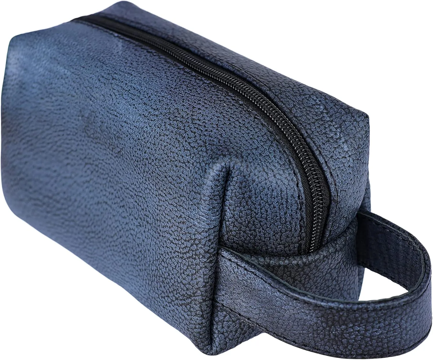 Toiletry Bag for Men and Women, Genuine Leather Travel Shaving & Dopp Kit for Toiletries, Cosmetics, Bathroom Organizer Shaving Bag, Grooming Kit Organizer (Jeans Blue)